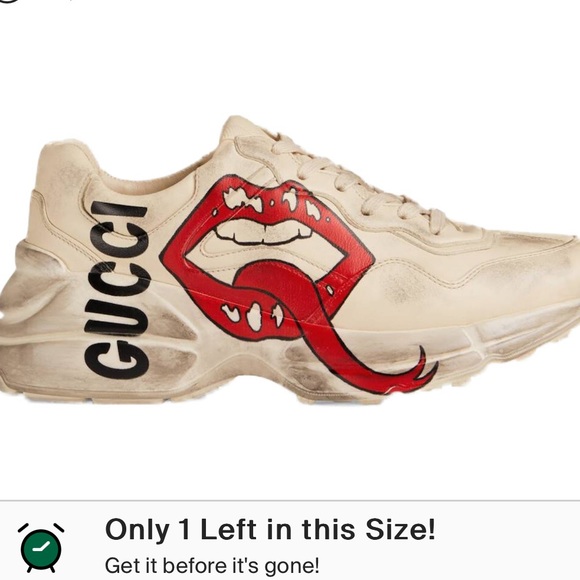 Gucci White Rhyton Leather Sneakers Gucci Rhyton Red Mouth Lips Tongue Shoes - Picture 6 of 16